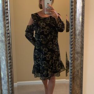 BCBG size S dress with lining and peep shoulder